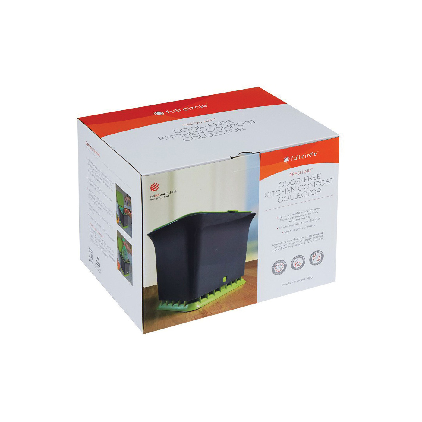 Full Circle FC11301-GS Compost Collector, 1.5 gal, Plastic/Steel, Green, 8-1/2 in W, 11.38 in D, 9 in H - 3