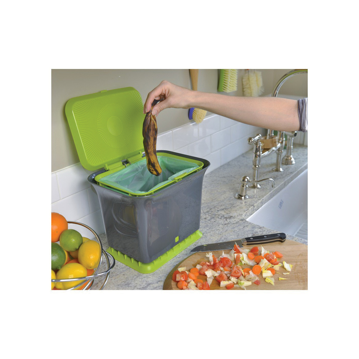 Full Circle FC11301-GS Compost Collector, 1.5 gal, Plastic/Steel, Green, 8-1/2 in W, 11.38 in D, 9 in H - 4