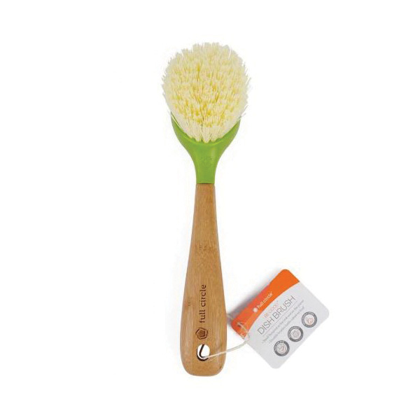Full Circle Be Good Series FC10108 Dish Brush, 2.56 in W Brush, Plastic Bristle, Bamboo Handle, Green - 2