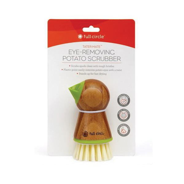 Full Circle Tater Mate Series FC11124 Potato Scrubber, 1.97 in W Brush, Plastic Bristle, Bamboo Handle, Green - 2