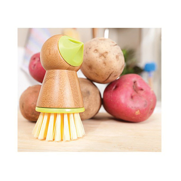 Full Circle Tater Mate Series FC11124 Potato Scrubber, 1.97 in W Brush, Plastic Bristle, Bamboo Handle, Green - 3