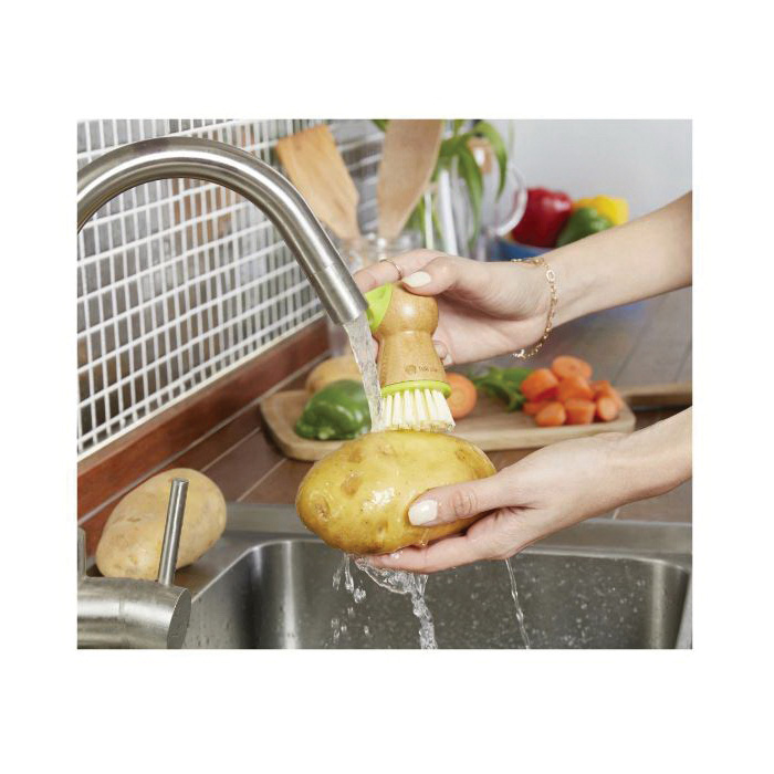Full Circle Tater Mate Series FC11124 Potato Scrubber, 1.97 in W Brush, Plastic Bristle, Bamboo Handle, Green - 5