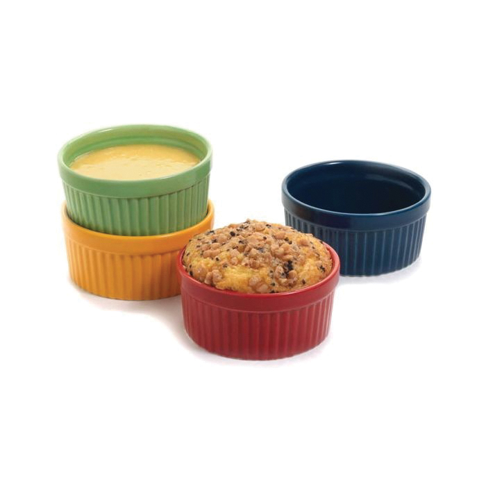 Norpro 261DC Ramekins Display Pack, 4 oz, Stoneware, Assorted, 3-3/4 in L, 3-3/4 in W, 1-3/4 in H - 3