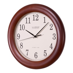 La Crosse WT-3122A-INT Atomic Clock, Round, Cherry Frame, Wood Clock Face, Analog - 2