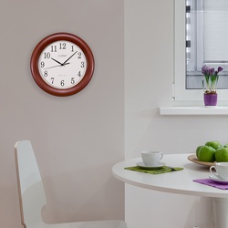 La Crosse WT-3122A-INT Atomic Clock, Round, Cherry Frame, Wood Clock Face, Analog - 3