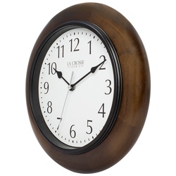 La Crosse 404-2625 Clock, 10 in Dia, Round, Brown Frame, Wood Clock Face, Analog - 2