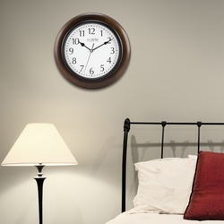 La Crosse 404-2625 Clock, 10 in Dia, Round, Brown Frame, Wood Clock Face, Analog - 3