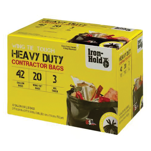 Iron Hold 1652986 Contractor Bag, 42 gal, Black, Plastic - 1