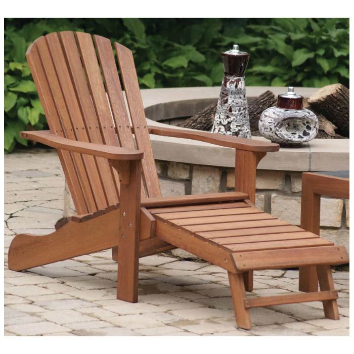 Outdoor Interiors CD3111 Adirondack Chair with Built-in Ottoman, 30 in W, 38 in D, 36 in H, Eucalyptus Seat, Brown Frame - 2