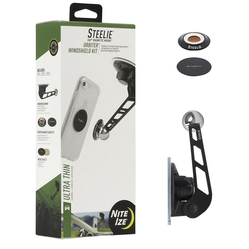 Nite Ize STOWK-01-R8 Orbiter Windshield Kit, Aluminum/Metal/Neodymium Magnet/Silicone, Black - 1