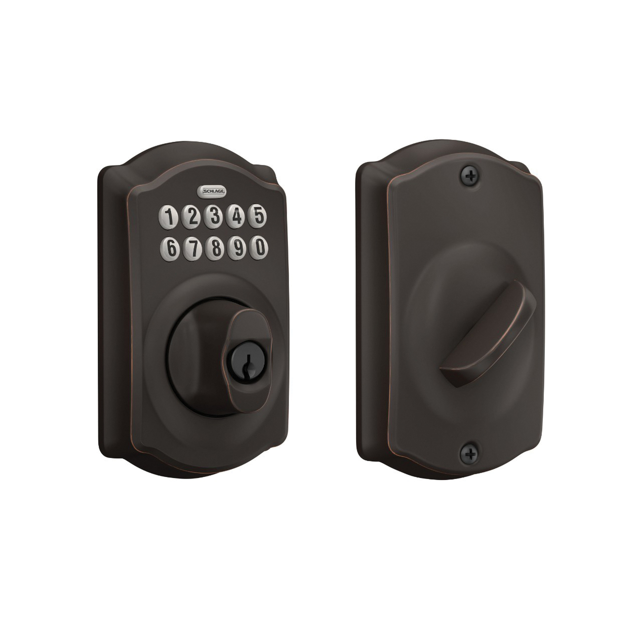 Schlage BE365 V CAM 716 Electronic Deadbolt, Aged Bronze, Residential, 1 Grade, Metal, Turn Piece Interior Handle, Yes - 4