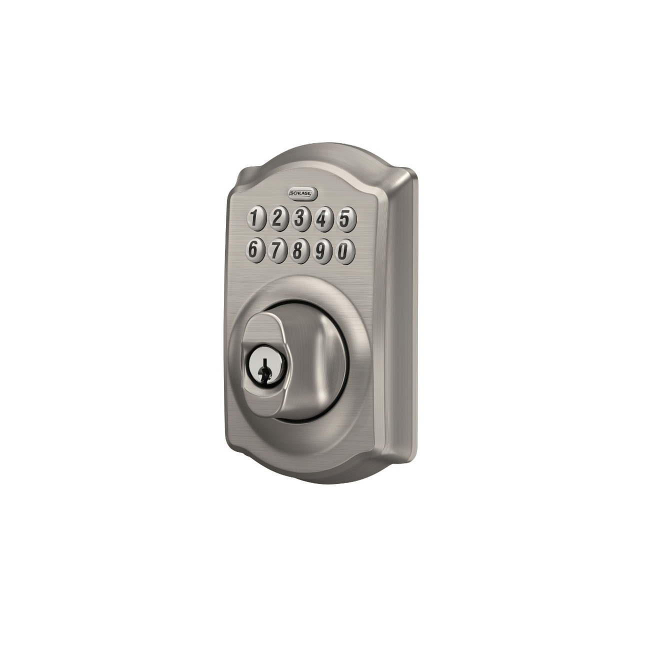 Schlage BE365 V CAM 619 Electronic Deadbolt, Satin Nickel, Residential, 1 Grade, Metal, Turn Piece Interior Handle, Yes - 3