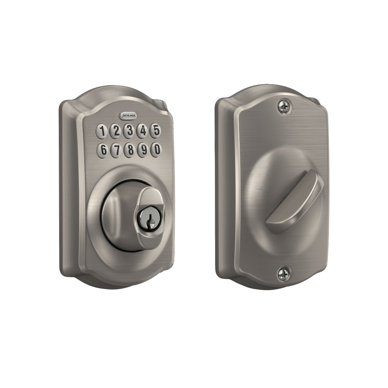 Schlage BE365 V CAM 619 Electronic Deadbolt, Satin Nickel, Residential, 1 Grade, Metal, Turn Piece Interior Handle, Yes - 4