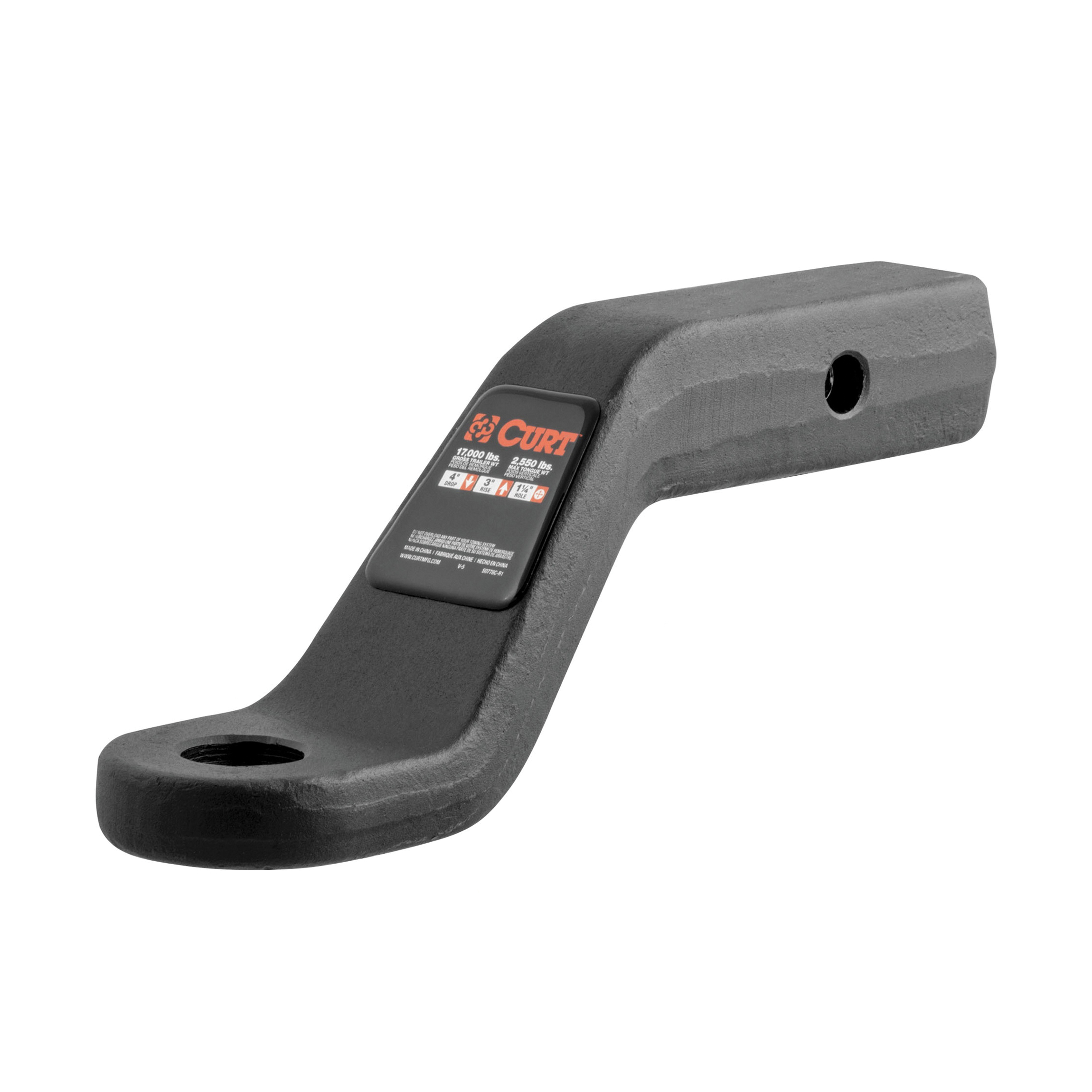Curt 45340 Ball Mount, 8-1/2 in L, 2 in Drop, 1 in Rise, Class 5 Hitch, Steel, Carbide - 4