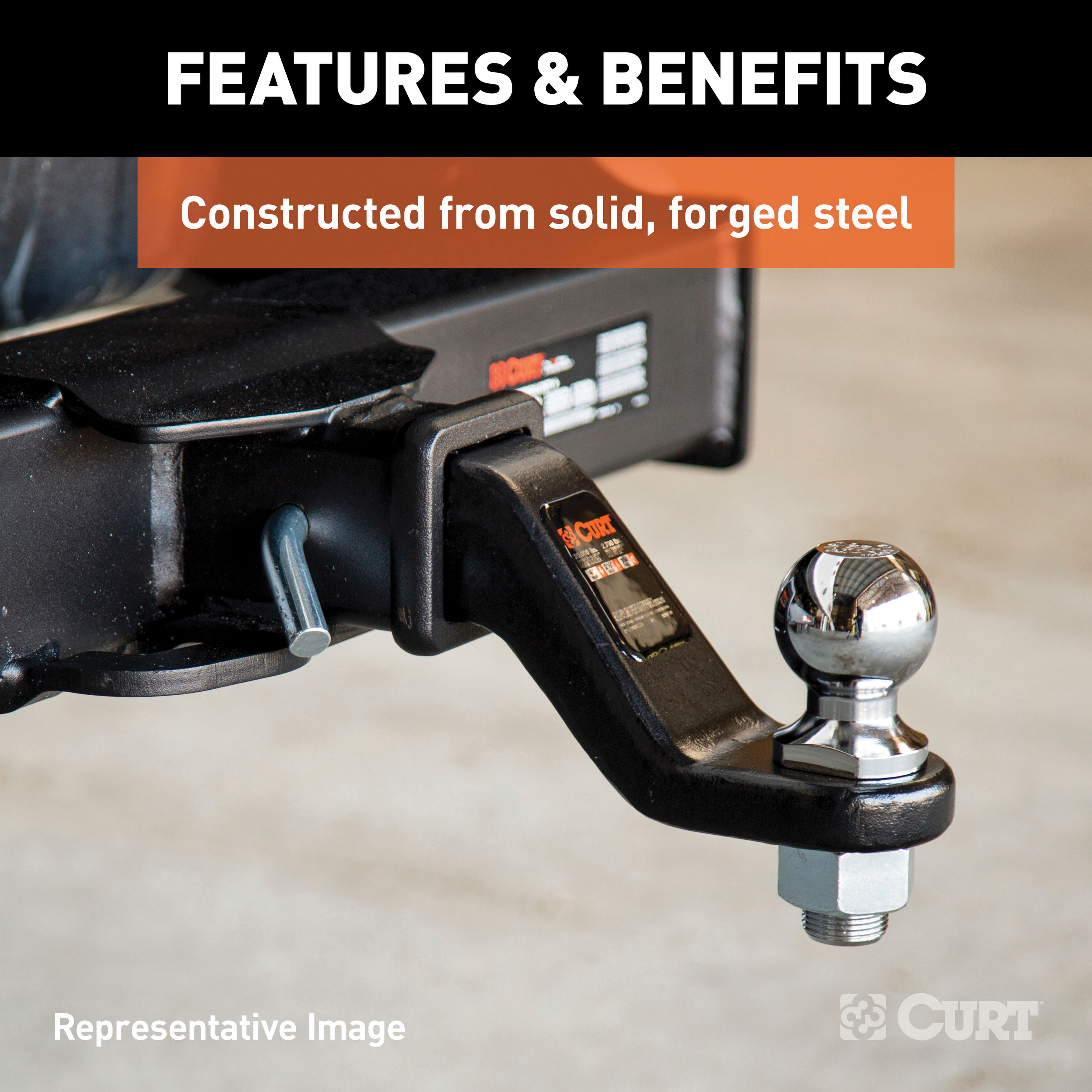Curt 45342 Ball Mount, 9-1/2 in L, 6 in Drop, 5 in Rise, Class 5 Hitch, Steel, Carbide - 5