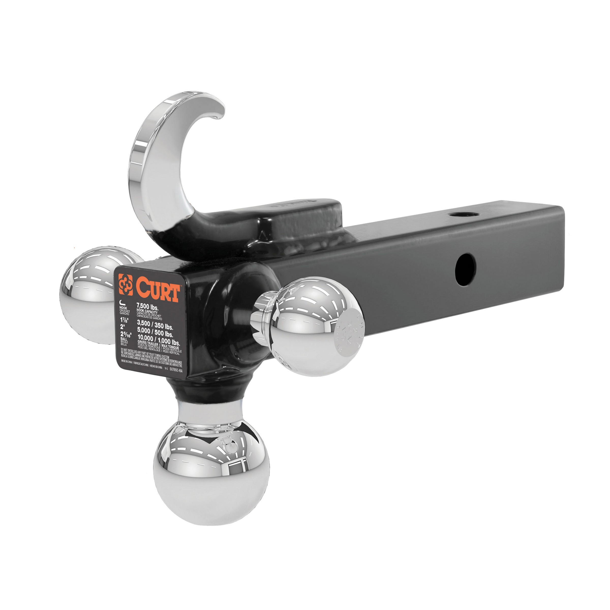 Curt 45675 Ball-Mount, 1-7/8, 2, 2-5/16 in Dia Hitch Ball, Steel, Carbide - 3