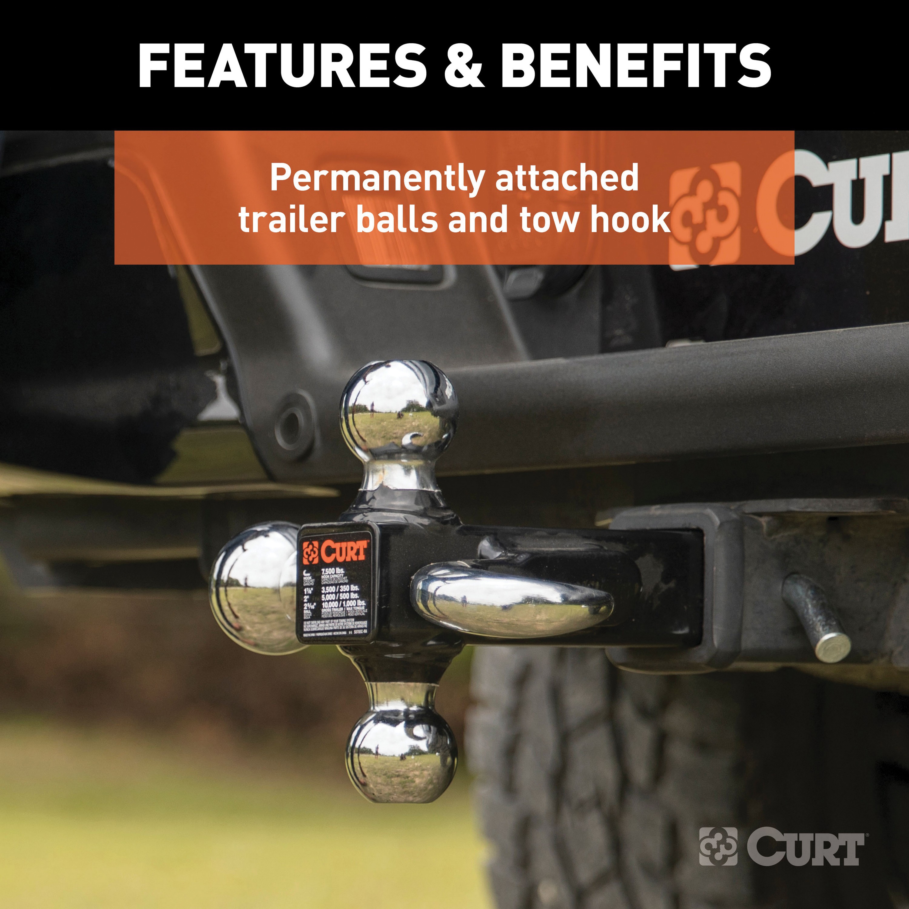 Curt 45675 Ball-Mount, 1-7/8, 2, 2-5/16 in Dia Hitch Ball, Steel, Carbide - 4