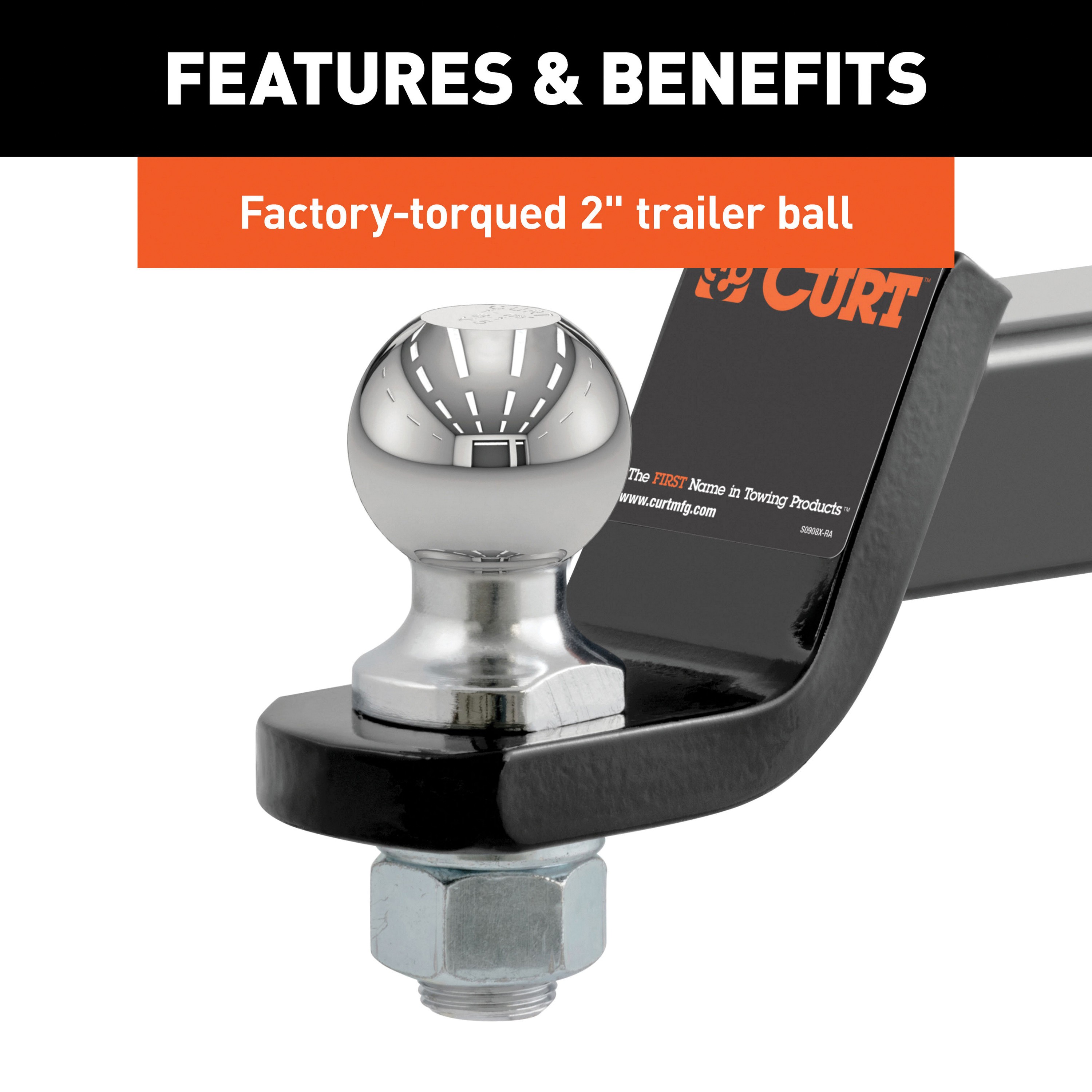 Curt 45836 Ball Mount, 8-1/4 in L, 2 in Drop, 2 in Dia Hitch Ball, Powder-Coated - 5