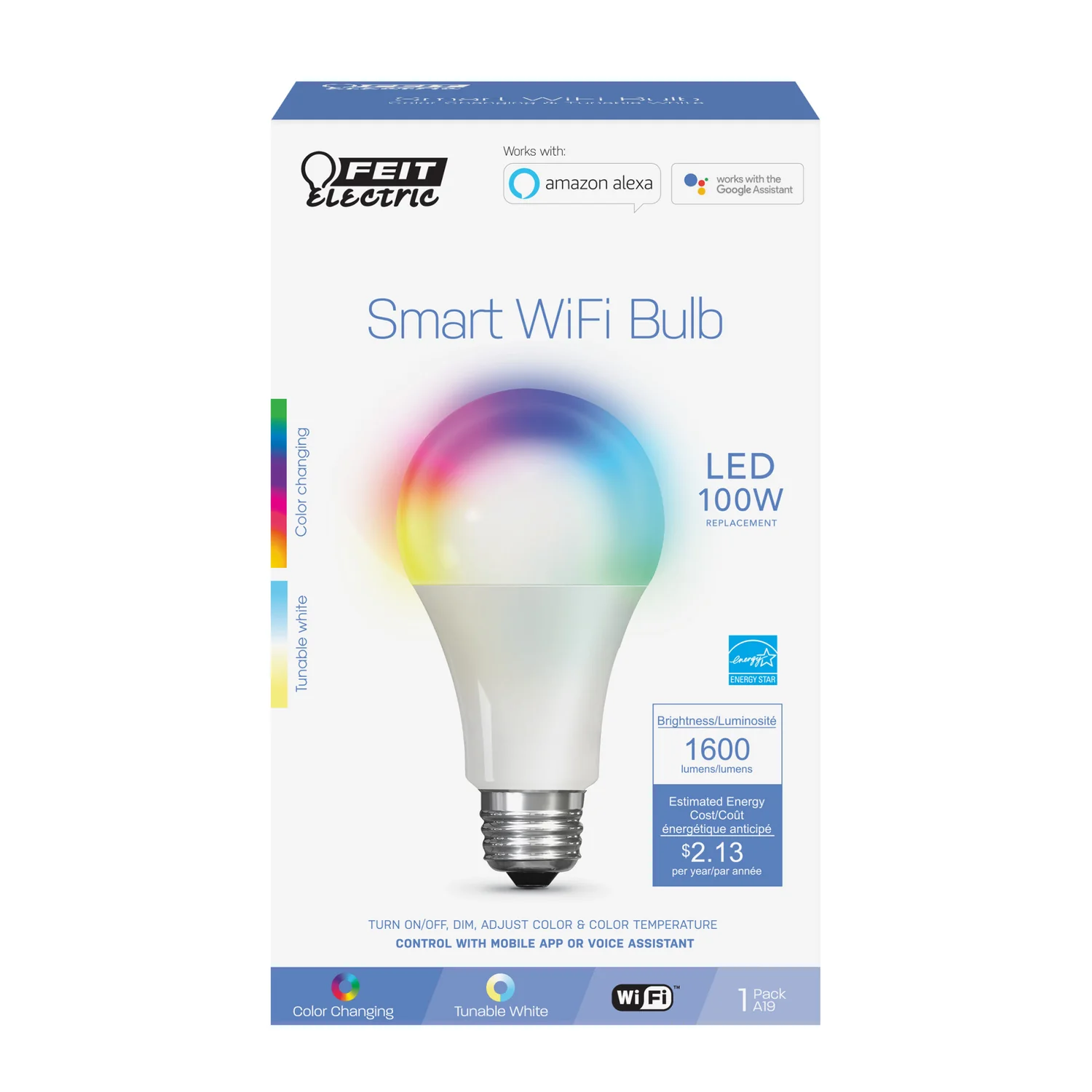 Feit Electric OM100/RGBW/CA/AG Smart Wi-Fi Bulb, 17.7 W, Wi-Fi Connectivity: Yes, E26 Medium Lamp Base, RGBW Light - 3