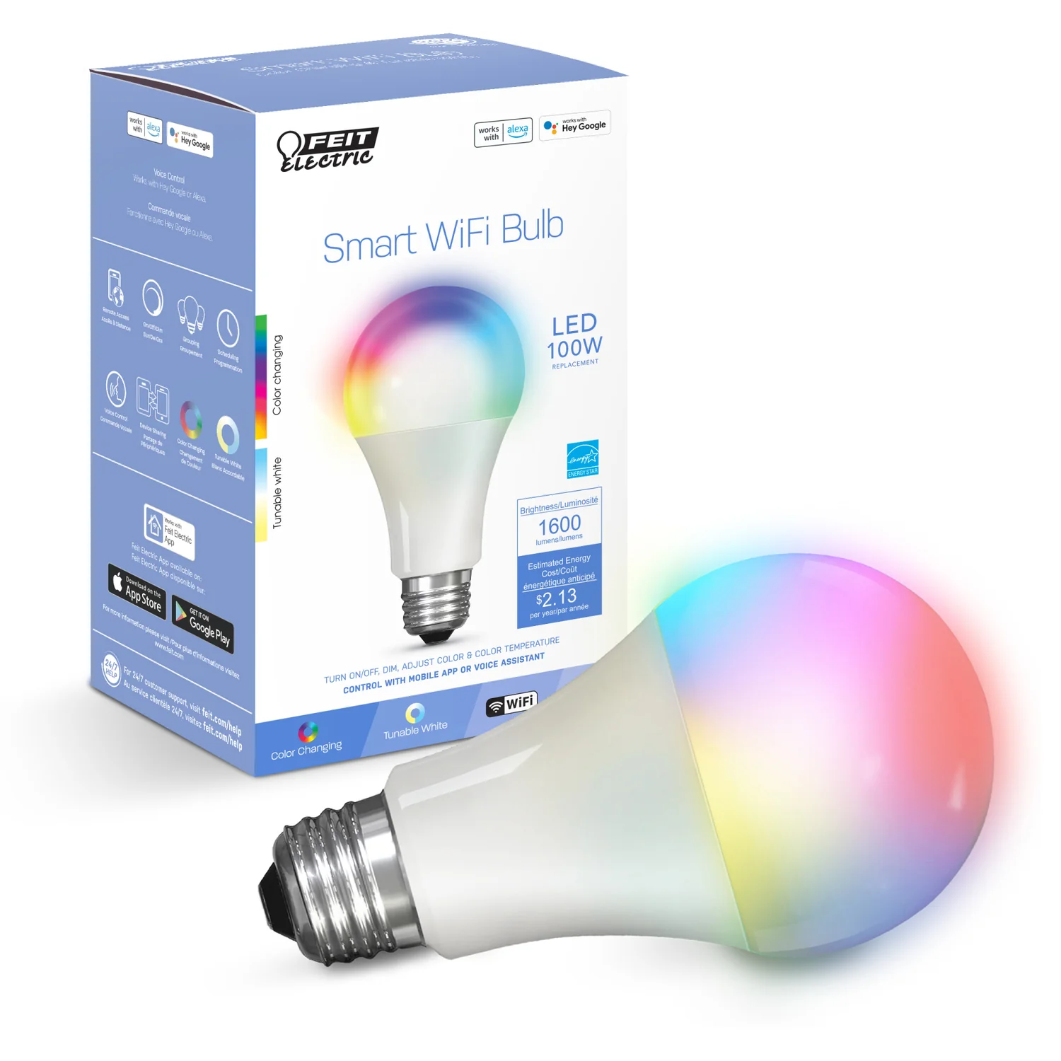 Feit Electric OM100/RGBW/CA/AG Smart Wi-Fi Bulb, 17.7 W, Wi-Fi Connectivity: Yes, E26 Medium Lamp Base, RGBW Light - 4