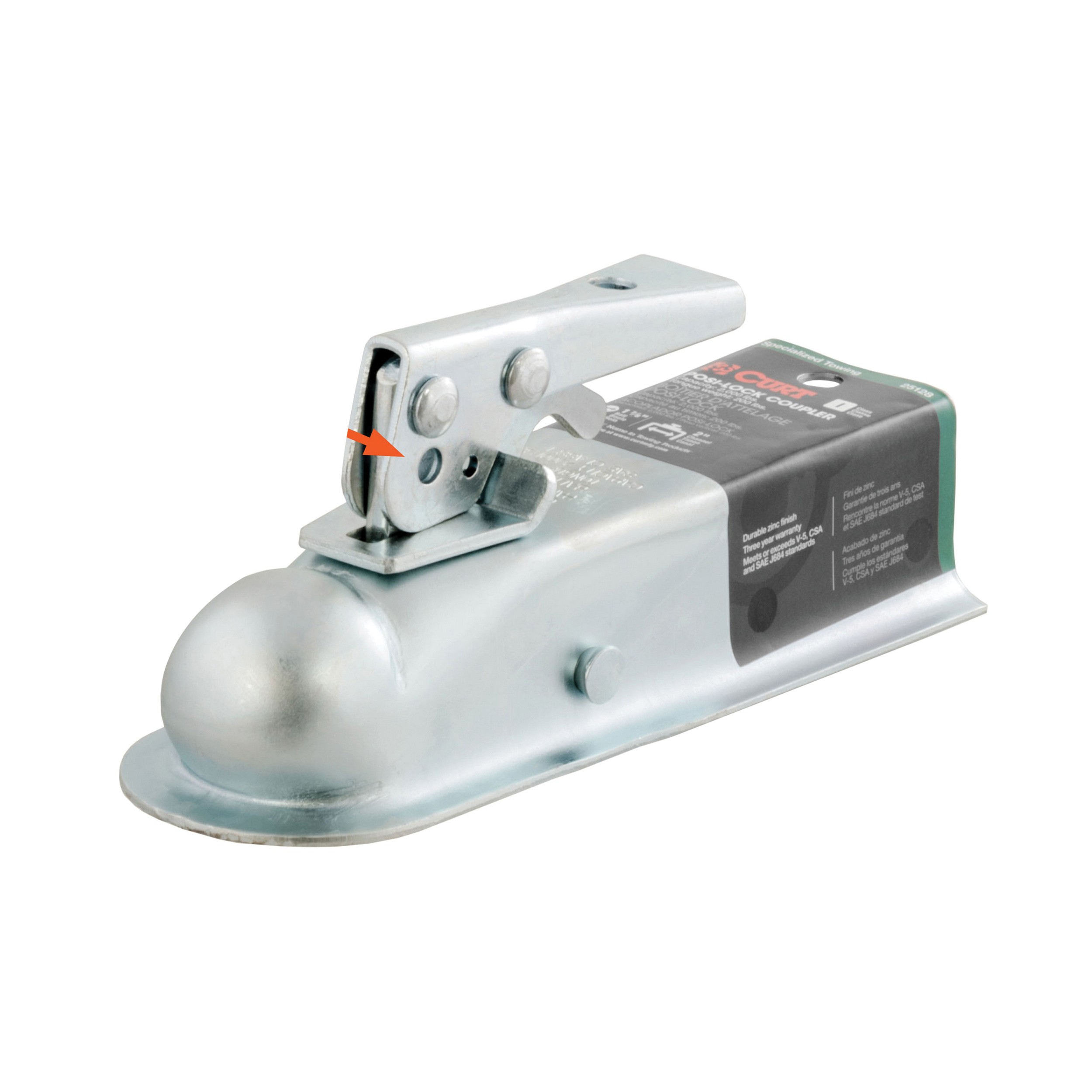 Curt 25128 Trailer Coupler, 2000 lb, 1-7/8 in Ball, Zinc - 3