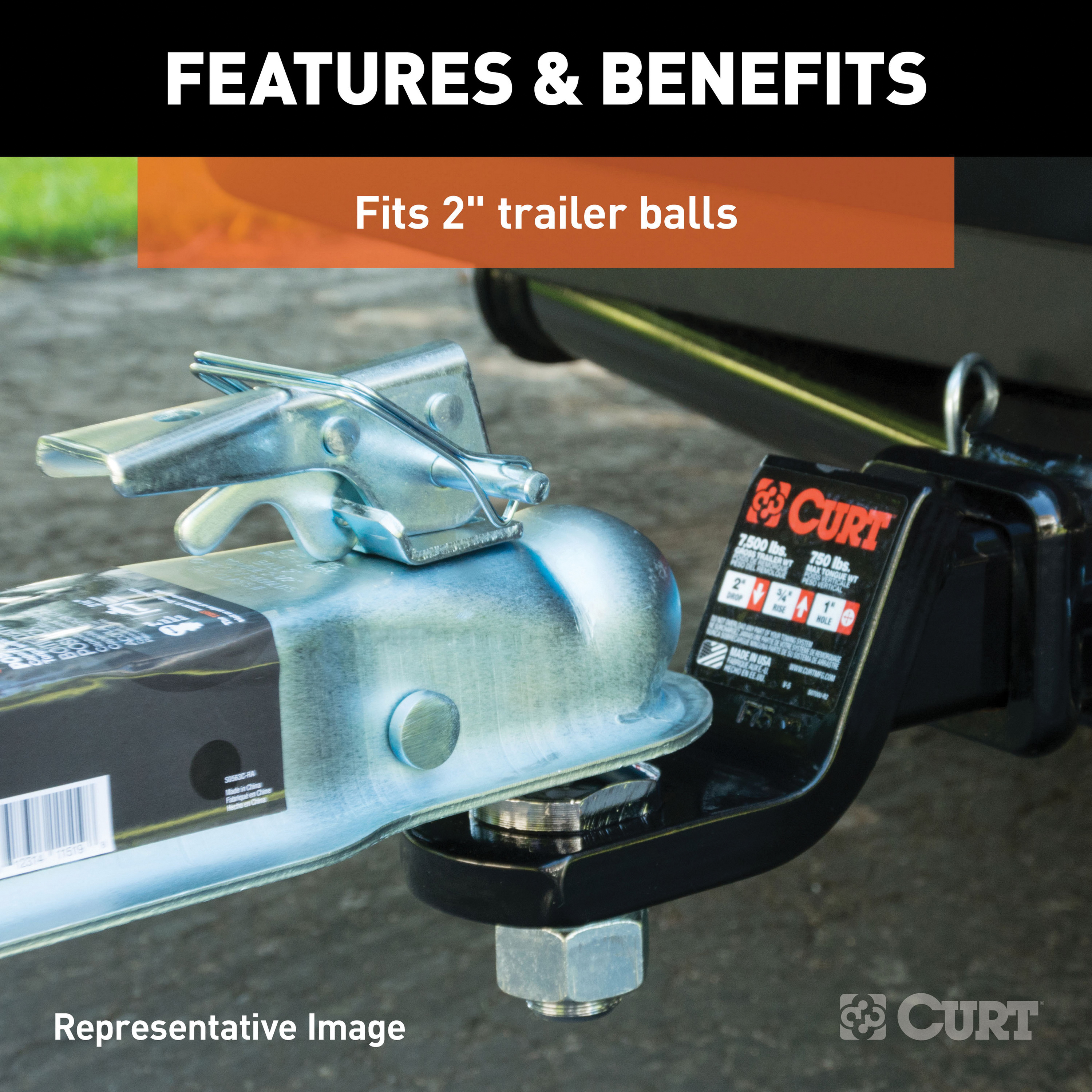 Curt 25135 Trailer Coupler, 3500 lb, 2 in Ball, Zinc - 4