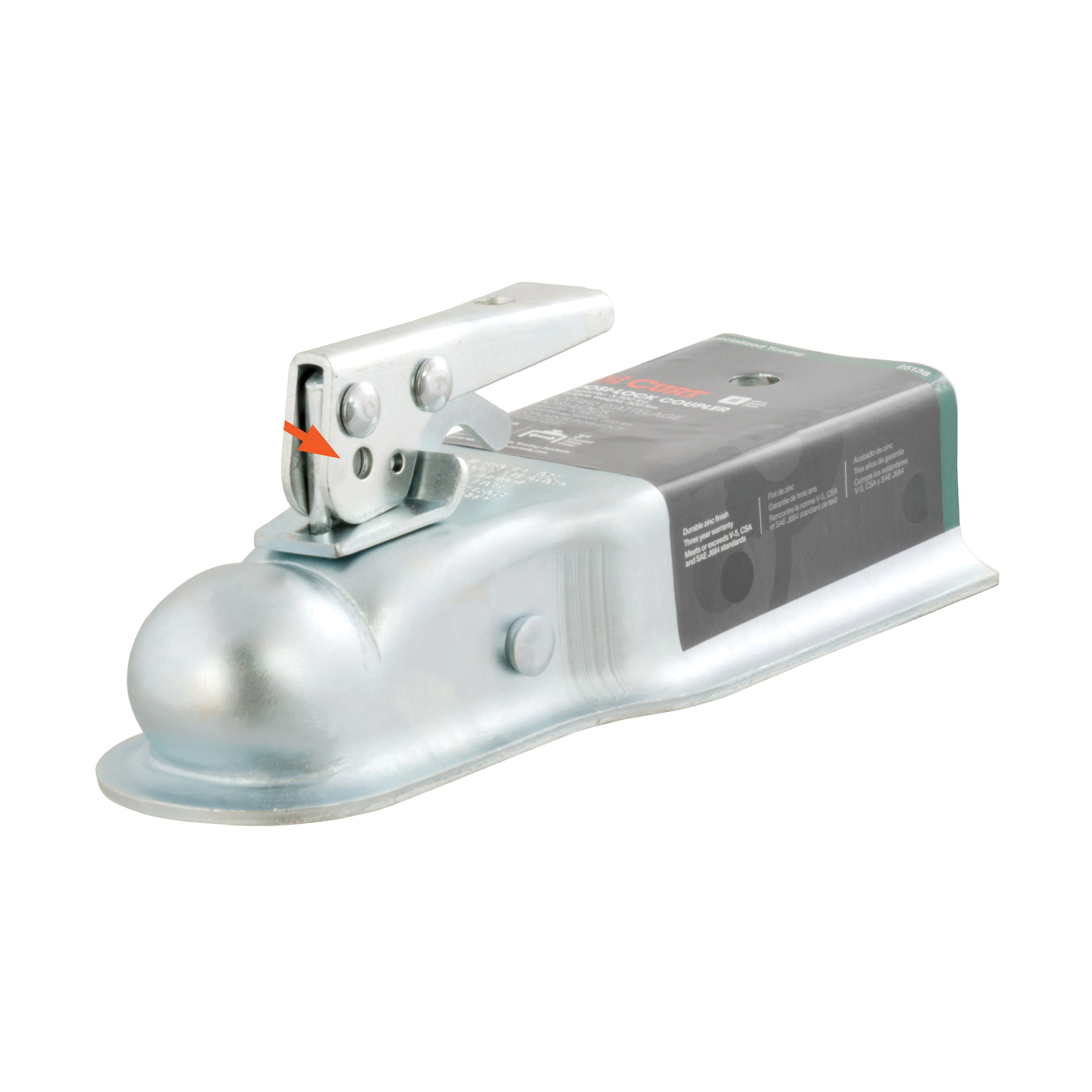 Curt 25138 Trailer Coupler, 3500 lb, 2 in Ball, Zinc, Clear - 3