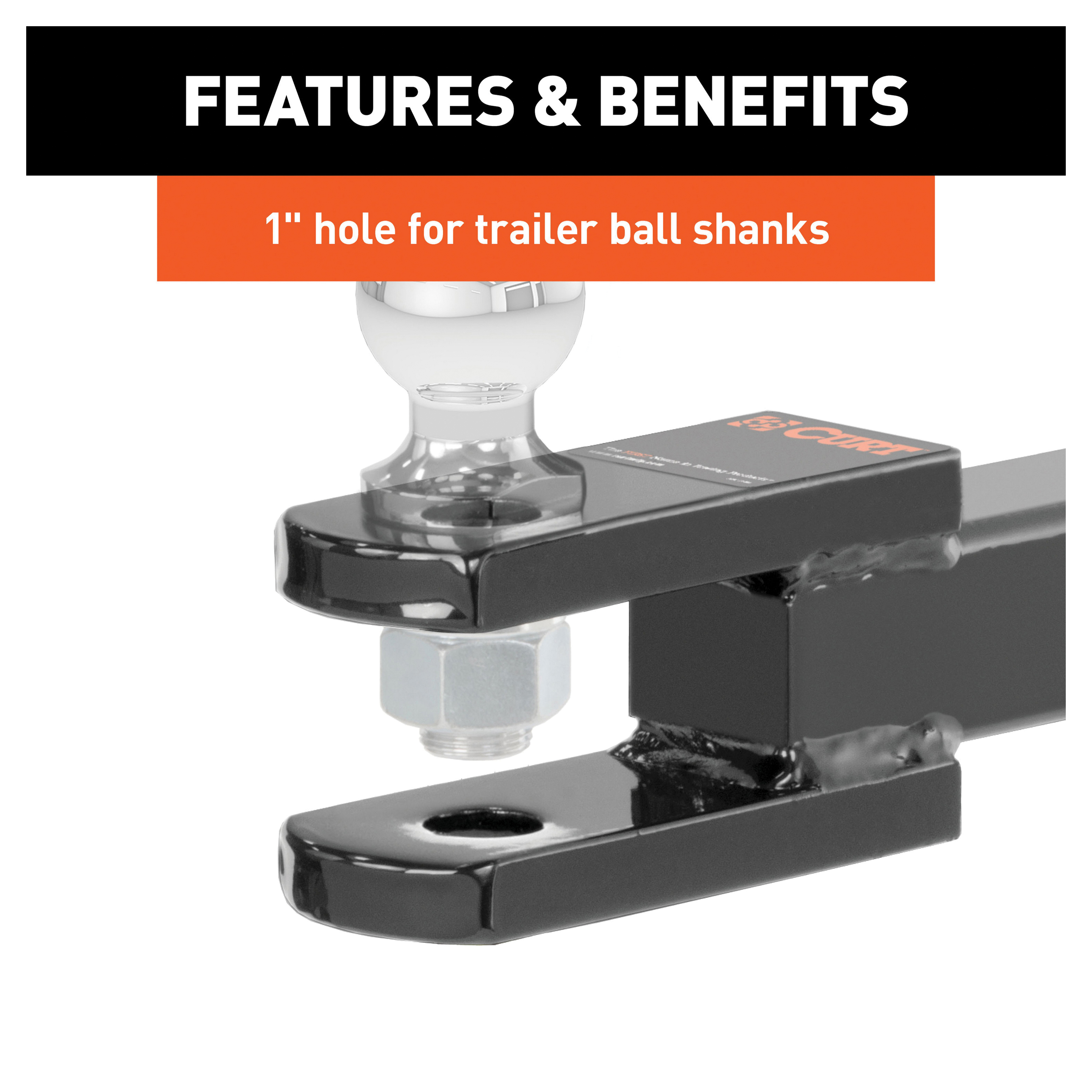 Curt 45821 Ball Mount, 1 in Dia Hitch Ball, Steel Hitch Ball, Gloss Black Powder-Coated - 4