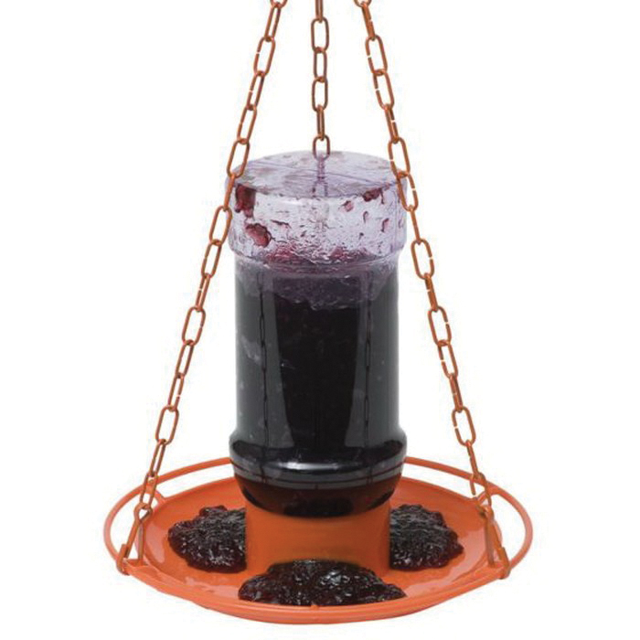 Perky-Pet 253 Jelly Feeder, 32 oz, 3-Port/Perch, Plastic, Orange, Hanging - 2