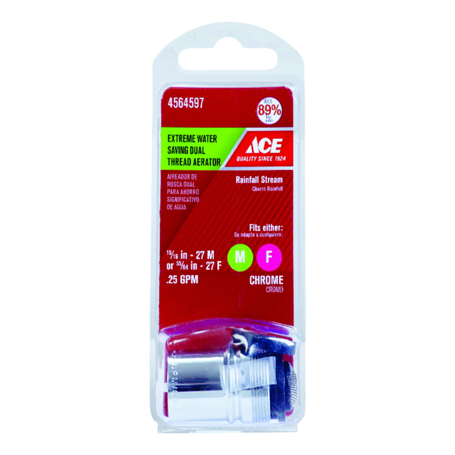 ACE 9DA0010492 Dual Thread Aerator, 15/16, 55/64 in, Chrome Plated, 0.25 gpm - 2