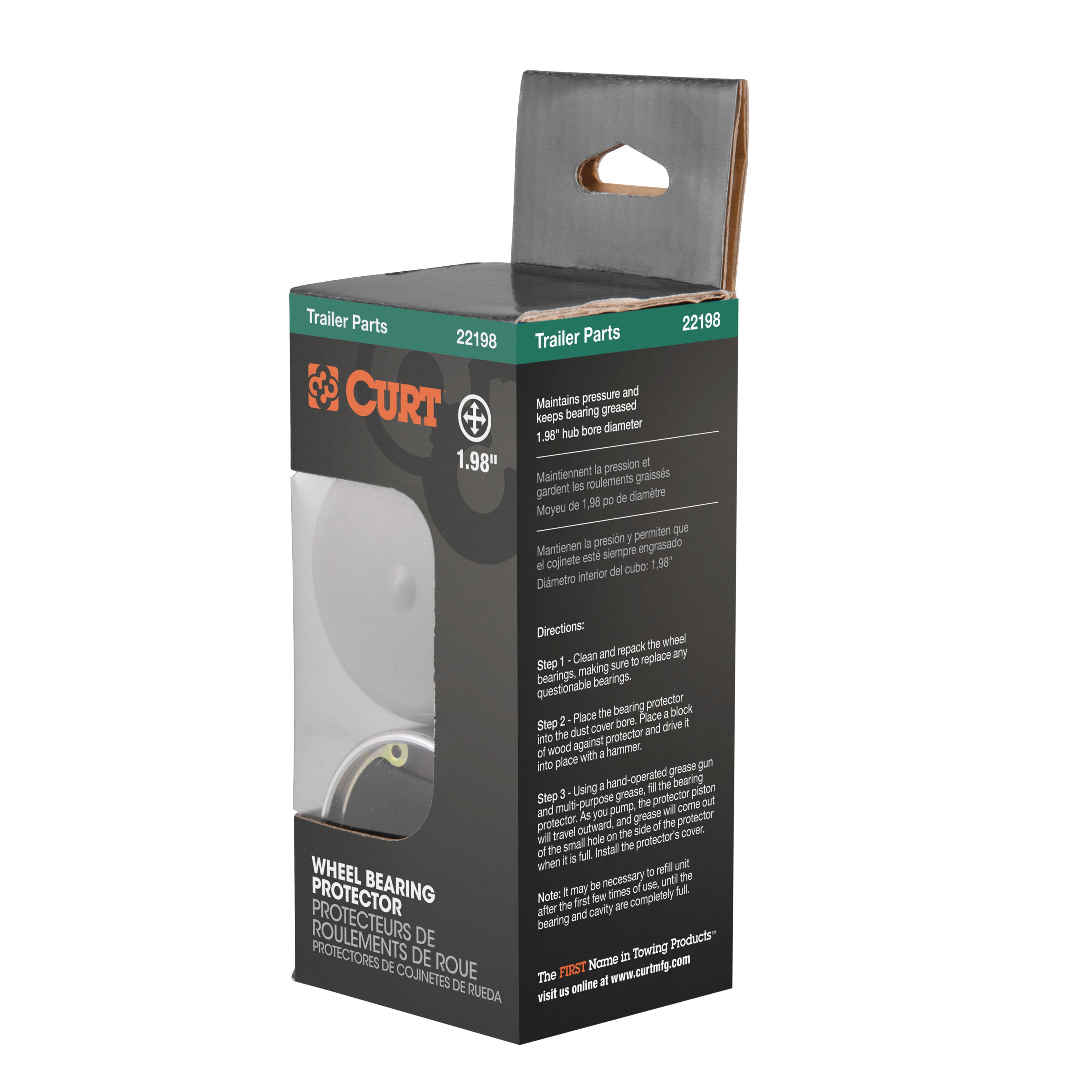 Curt 22198 Bearing Protector and Cover, 1.98 in Dia, Plastic, Chrome - 4