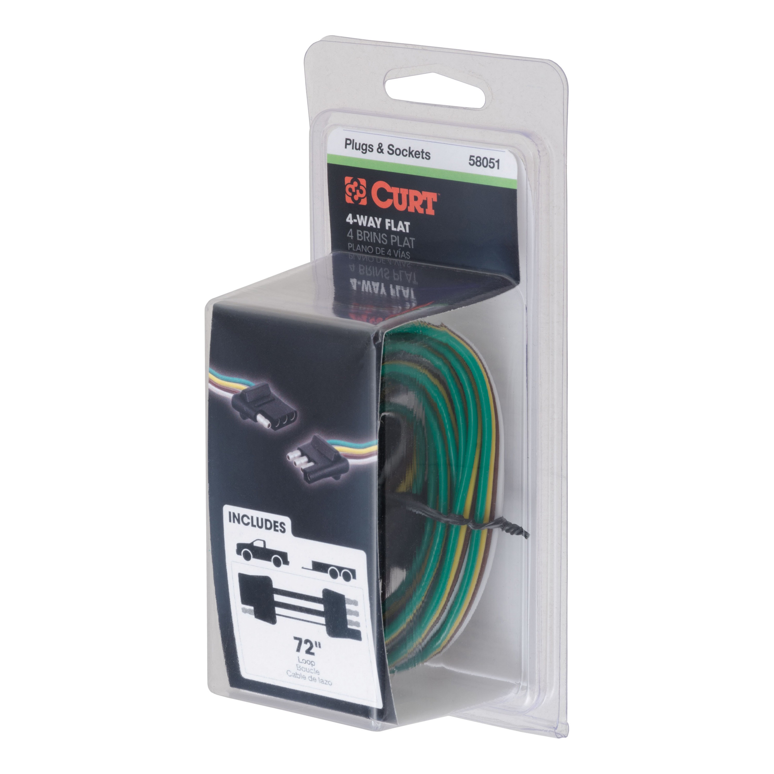 Curt 58051 4-Way Flat Connector Plug and Socket, For: Vehicles and Trailers with 2-Wire Systems - 5