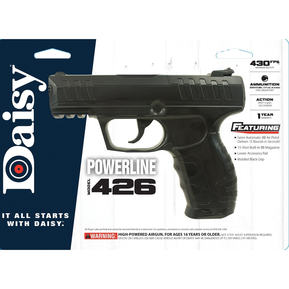 Daisy 980426-442 Air Pistol, 0.177 in Caliber/Gauge, BB, 15 Rounds, Blade, Ramp Front Sight, Steel - 2