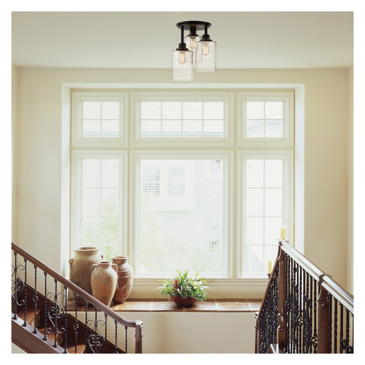 globe Annecy Series 65904 Semi-Flush Mount Ceiling Light, 180 W, 3-Lamp, Incandescent, LED Lamp, Metal Fixture - 2