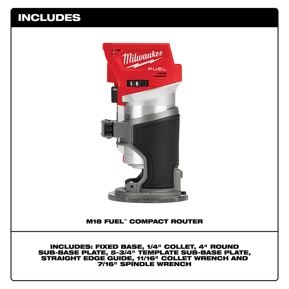 Milwaukee 2723-20 Compact Router, 18 V, 5 Ah, 1/4 in Collet, 10,000 to 31,000 rpm Load - 2