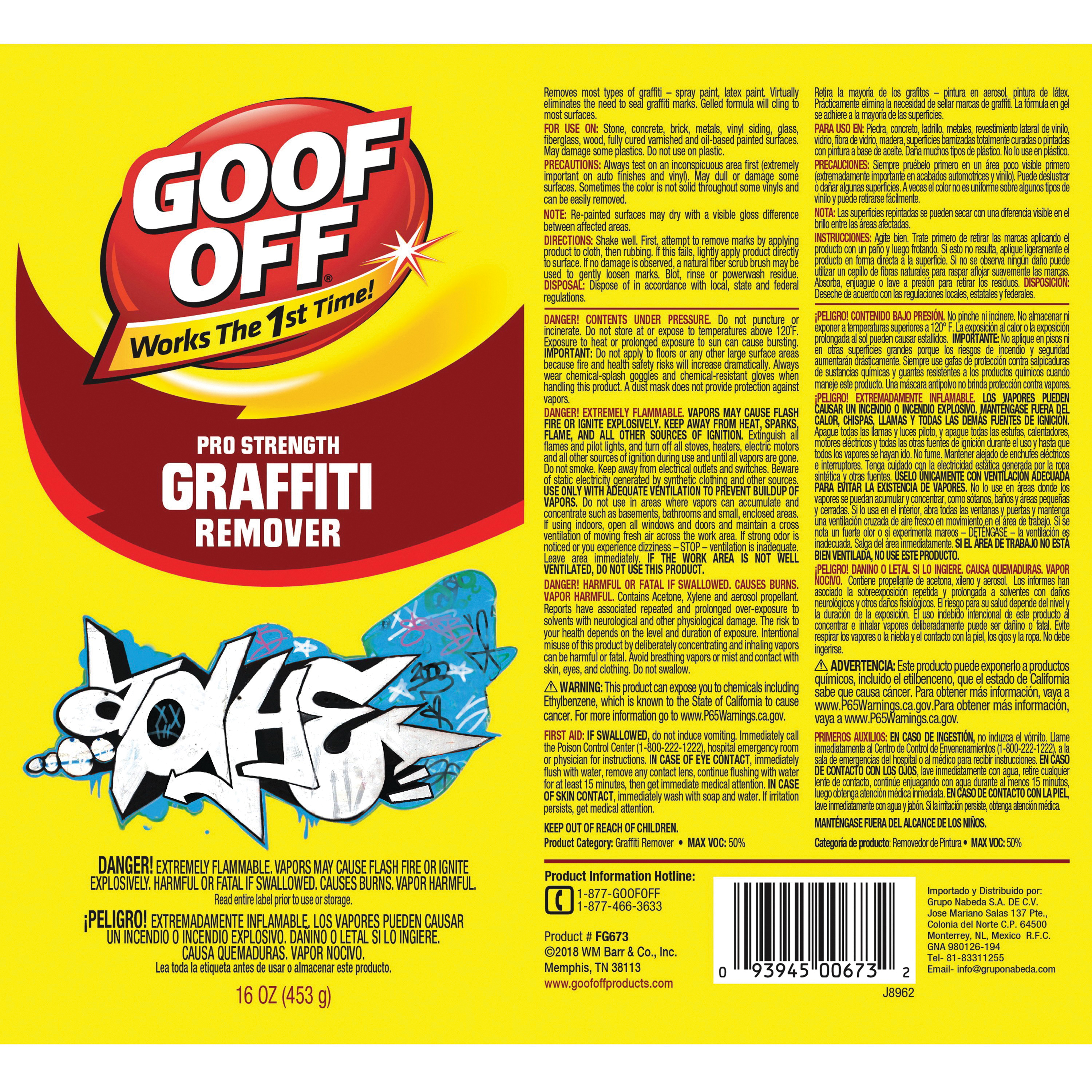 Goof Off FG673 Graffiti Remover, Liquid, Aromatic, Clear, 16 oz Aerosol Can - 2