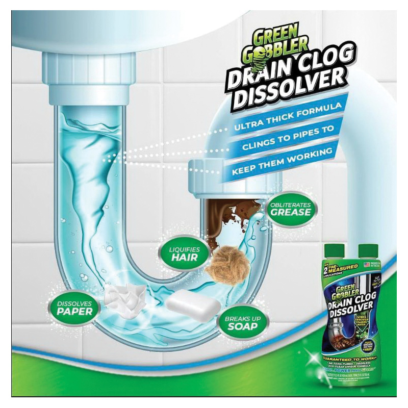Green Gobbler GGDIS2CH32 Liquid Hair and Grease Clog Remover, Liquid, Clear, Odorless, 32 oz - 3