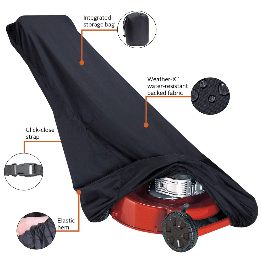 Classic Accessories 73117 Lawn Mower Cover, Water-Resistant, Polyester, Black, For: Decks Up to 54 in - 3