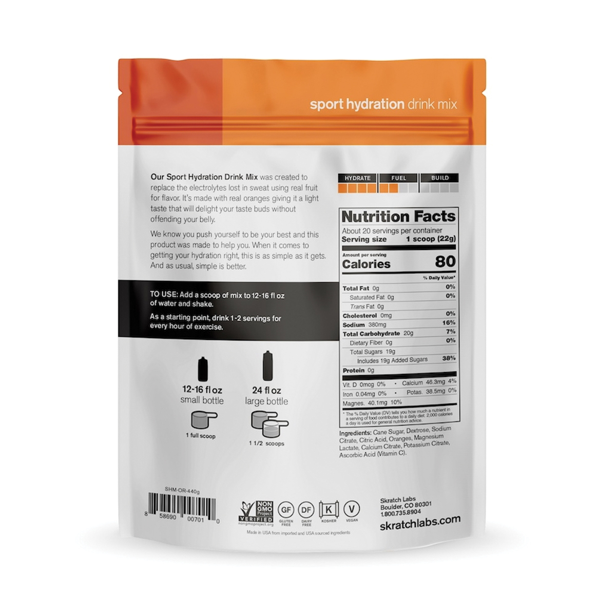 skratch LABS XOB Sport Hydration Drink Mix, Powder, Orange Flavor, 15.5 oz Bag - 2