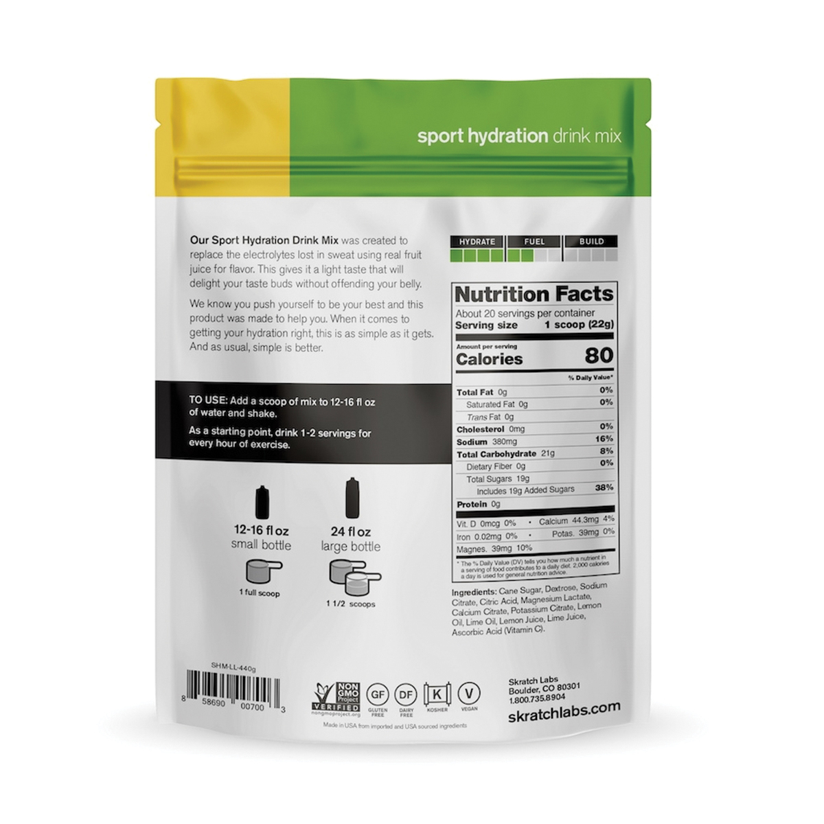 skratch LABS XLLB Sport Hydration Drink Mix, Powder, Lemon, Lime Flavor, 15.5 oz Bag - 2
