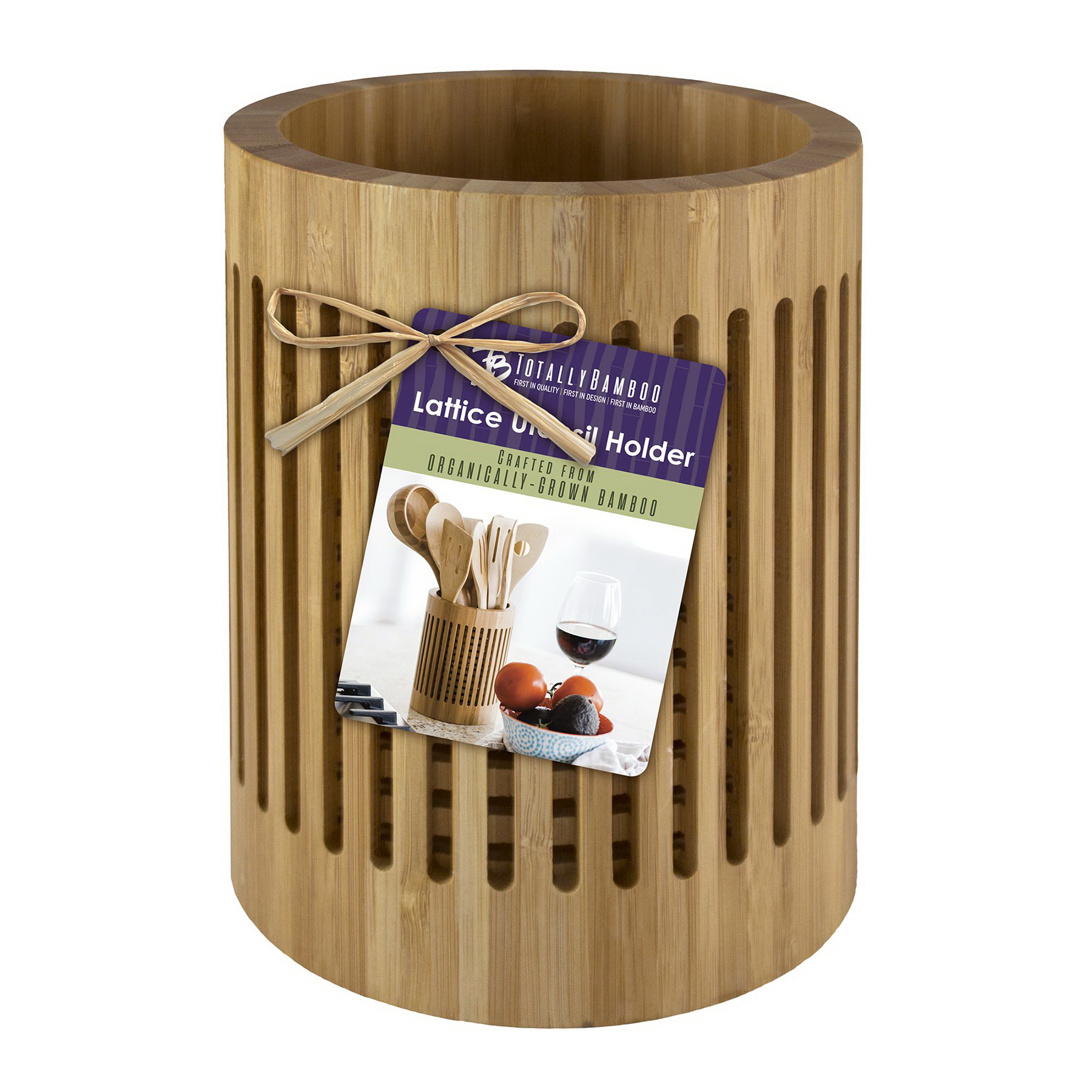 Totally Bamboo 20-2041 Lattice Utensil Holder, Bamboo, 5 in Dia x 7 in H Dimensions - 2