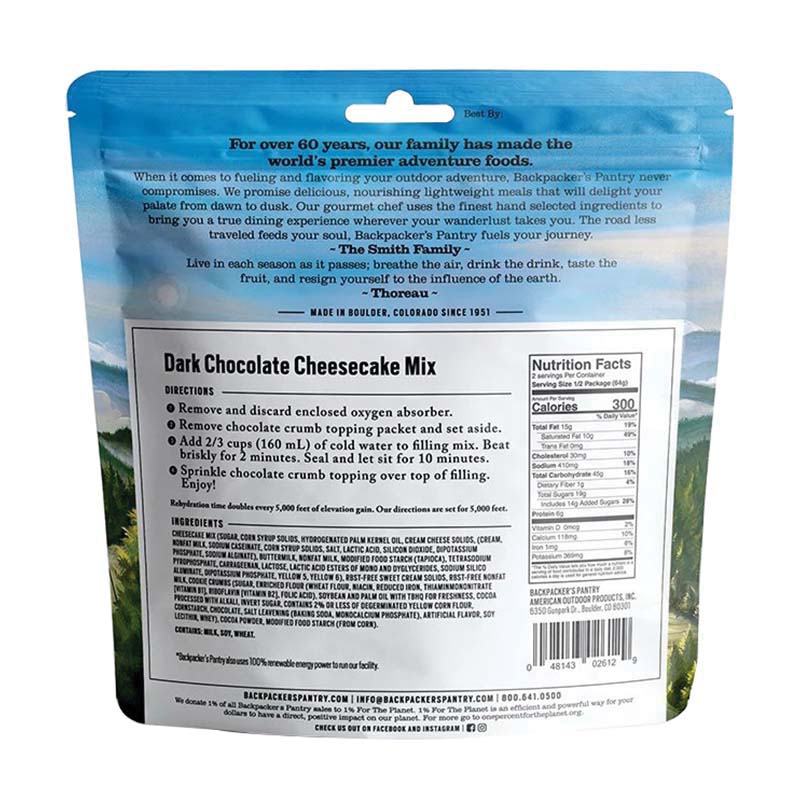 Backpacker's Pantry 102612 Dark Chocolate Cheesecake Mix, Chocolate, 5 oz, Pouch - 2