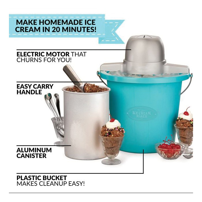 Nostalgia PICM4BG Electric Ice Cream Maker with Easy-Carry Handle, 4 qt, Plastic Housing Material, Blue - 3
