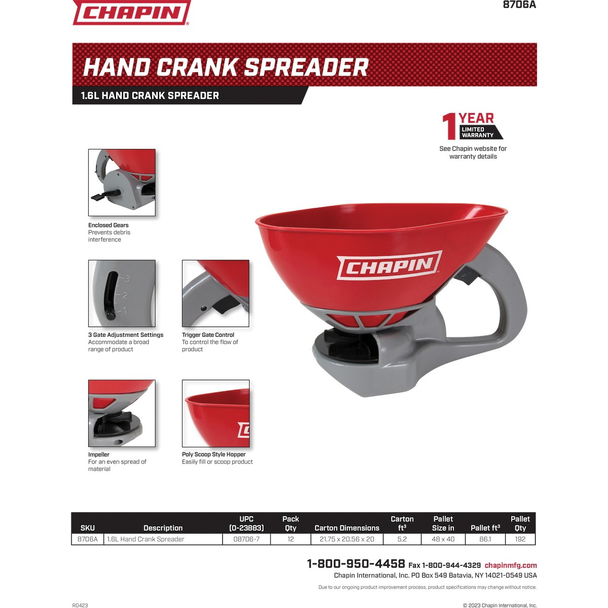 Chapin 8706A Hand Crank Spreader, 0.3 gal, Poly - 2