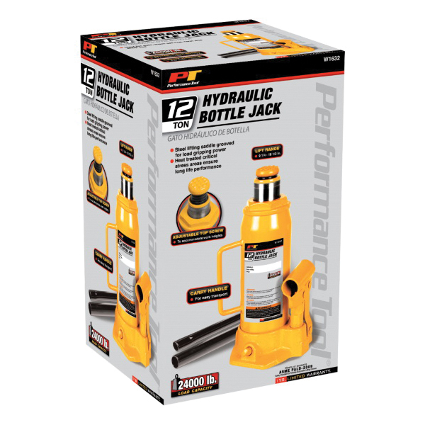Performance Tool W1632 Hydraulic Bottle Jack, 12 ton, 9-1/4 to 18-1/2 in Lift - 2
