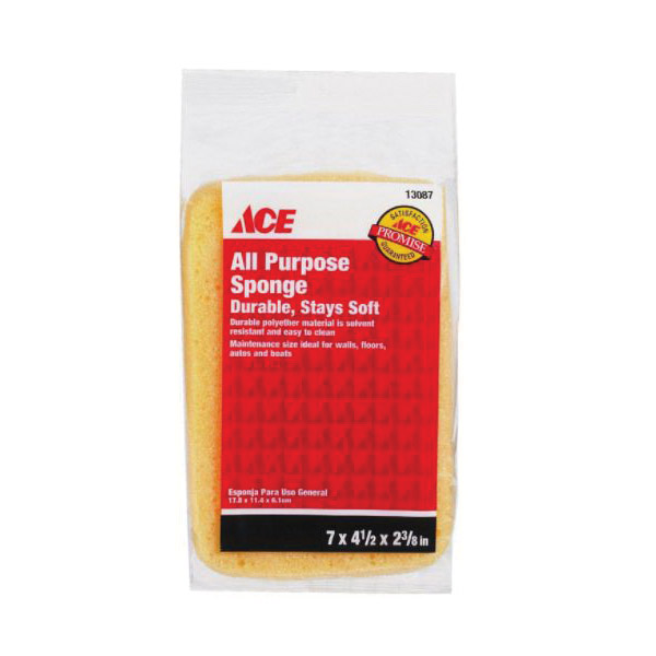 ACE H02 Medium-Duty Sponge, 7 in L, 4-1/2 in W, Polyester, Yellow - 2