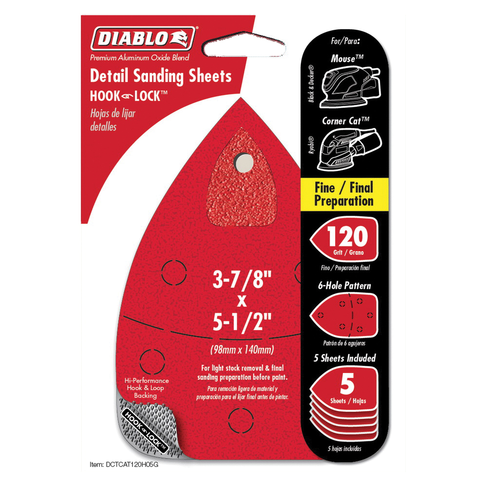Diablo DCTCAT120H05G Sanding Sheet, 3-7/8 in W, 5-1/2 in L, 120 Grit, Aluminum Oxide Abrasive - 2