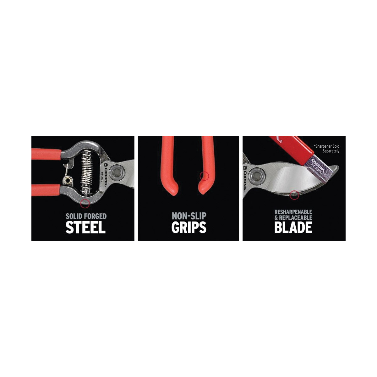 Corona BP 3180D Bypass Pruner, 1/2 in Cutting Capacity, Steel Blade, Non-Slip Grip Handle - 3