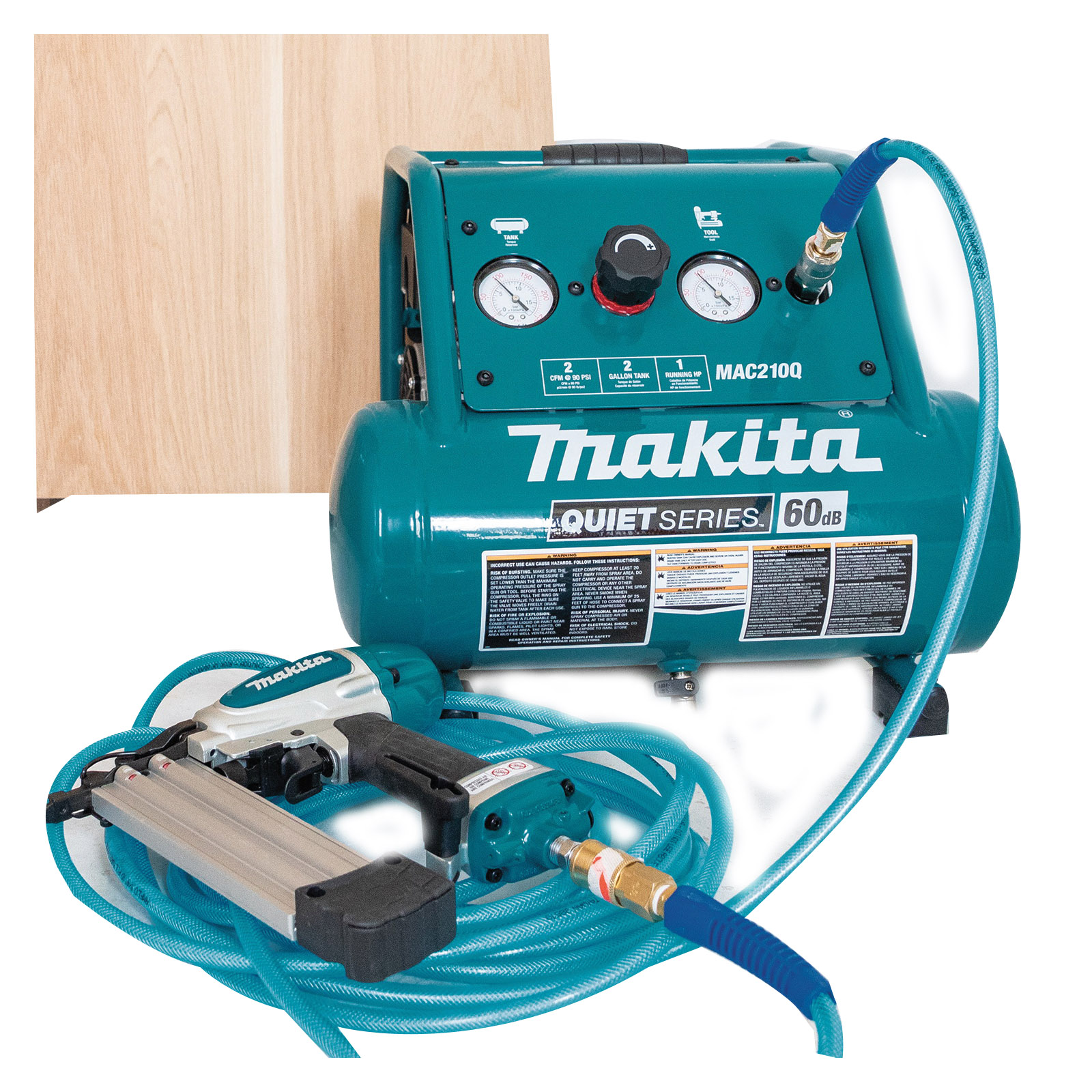 Makita QUIET Series MAC210Q Portable Electric Air Compressor, Tool Only, 2 gal Tank, 1 hp, 120 V, 135 psi Pressure - 2