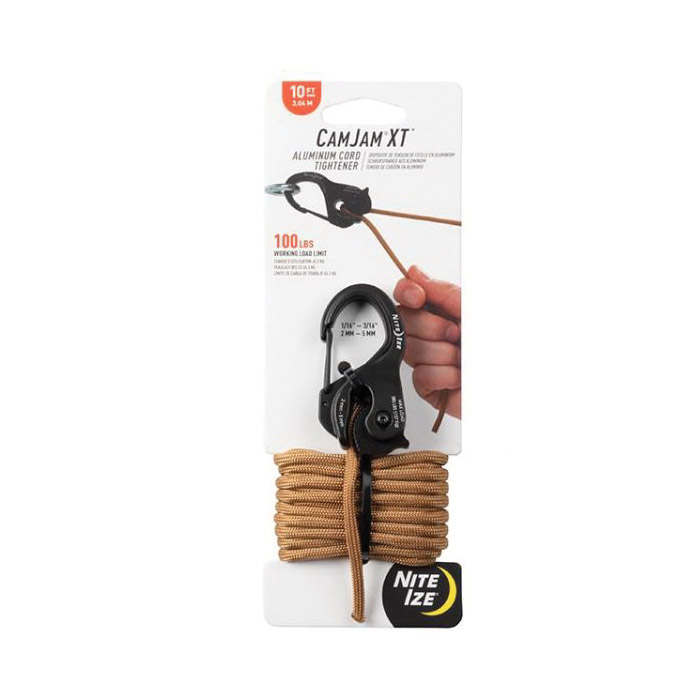 Nite Ize CamJam XT NCJSA-29-R3 Cord Tightener with Coyote Paracord, Aluminum, For: 1/16 in to 3/16 in W Rope Size - 2